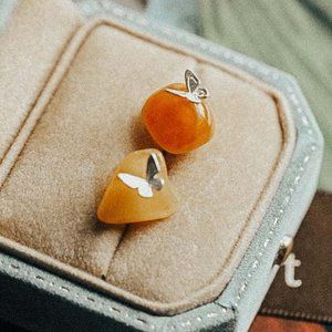 925 Sterling Silver Genuine Mini Baltic Amber Butterfly Animal Earrings Studs